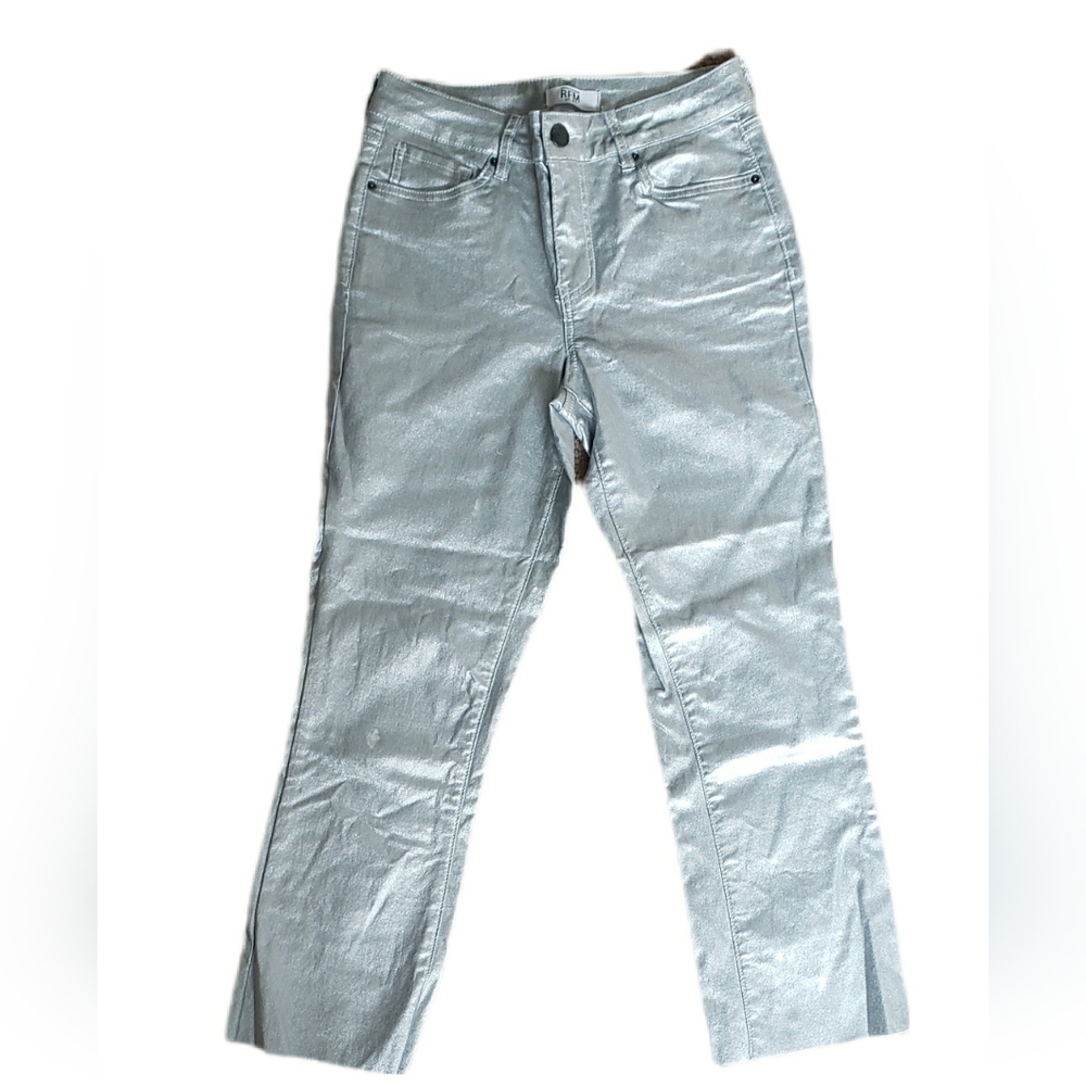 RFM Mini Bootcut Silver Metallic Jeans Raw Hem *